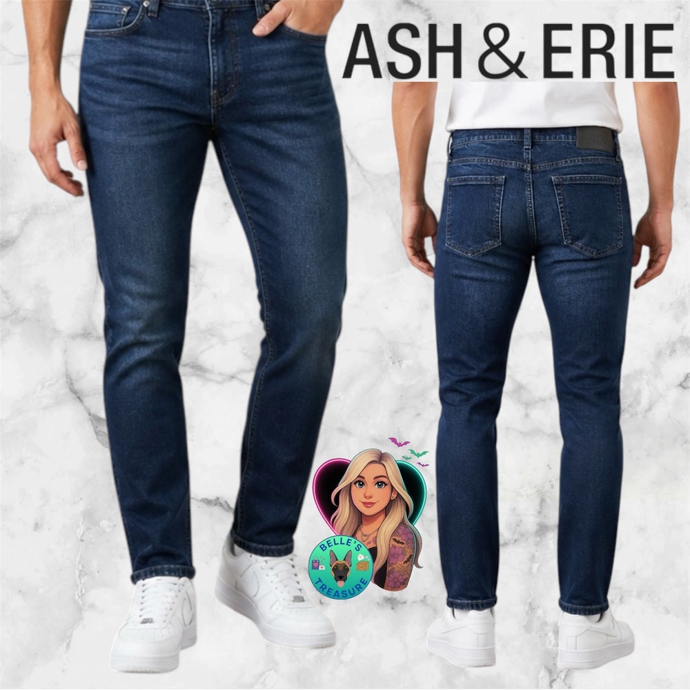 Ash & Erie Essential Slim Fit Jeans Mens 34x28 Dark Wash Indigo Stretch Denim